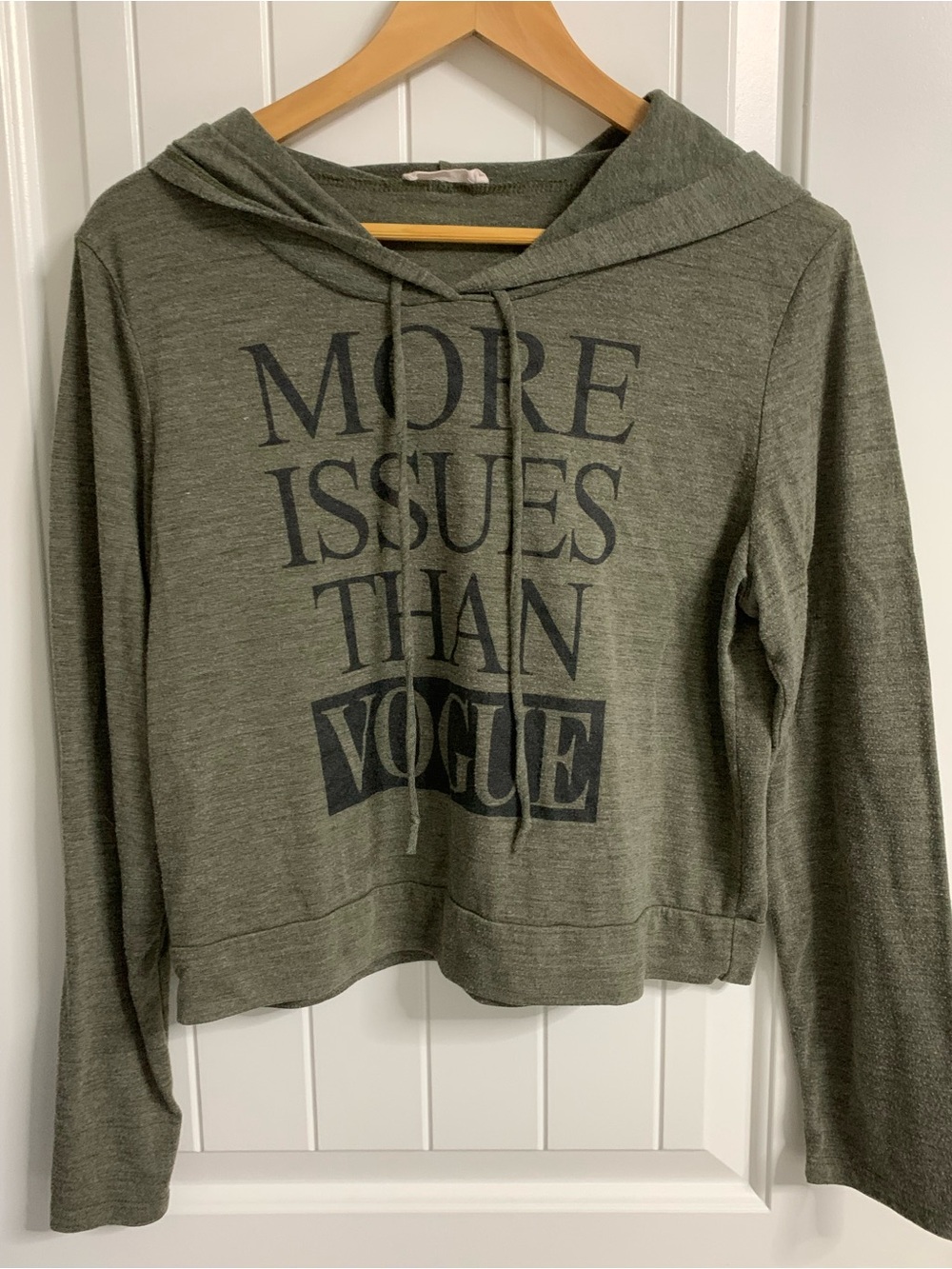 Olive Green Graphic Hooded Pullover Sweatshirt - More Issues Than Vogue